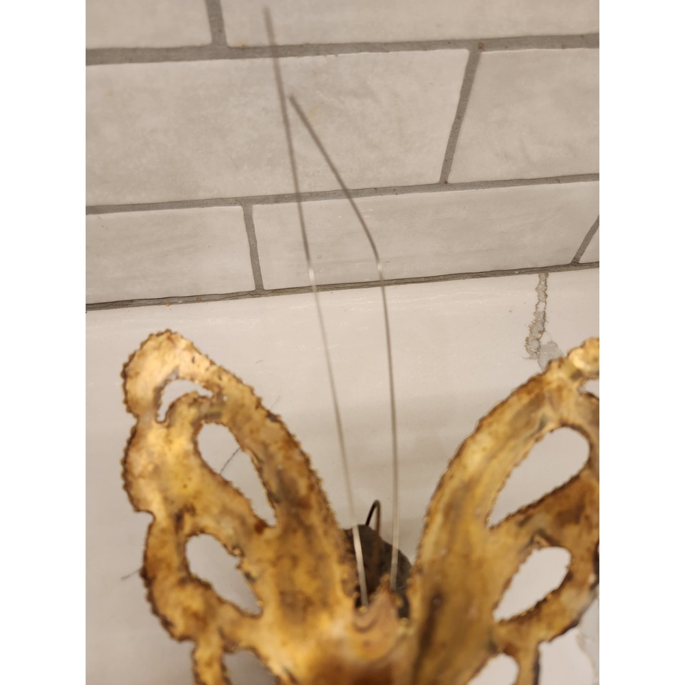 MCM Brutalist Kinetic Metal Art Sculpture Brass Butterfly on Real Rock Stone - Picture 6 of 14